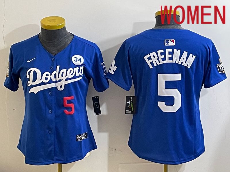 Women Los Angeles Dodgers #5 Freeman Blue Game 2024 Nike MLB Jersey style 11212